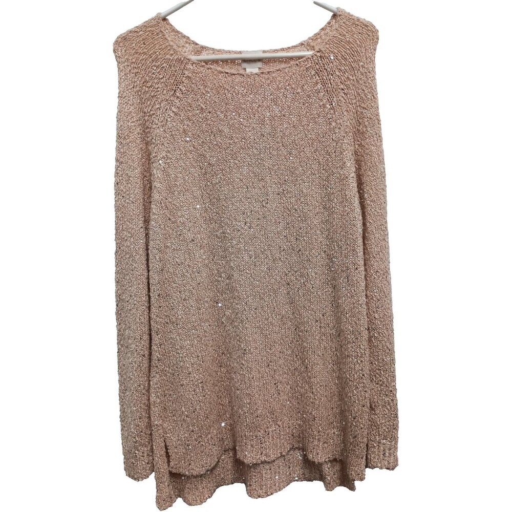 Chicos Sequin Shine Sweater Womens Large Paris Pink Pullover Holiday Fairy‎ NWT